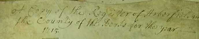 'A Copy of the Register of Arborfield in the County of Berks for the year 1715' - courtesy Wilts & Swindon Record Office