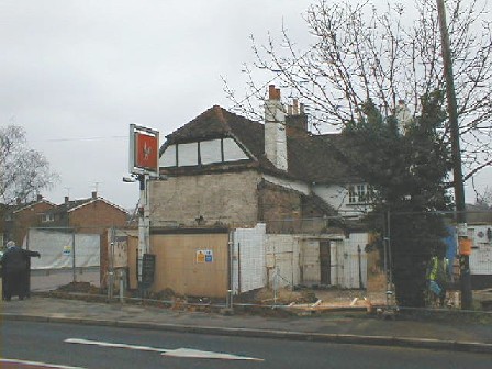 The lean-to at the end of the Village Bar is partially demolished