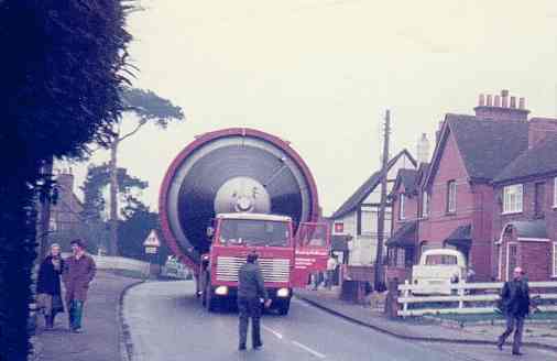 One of the fermenting vessels passing through Eversley Road towards Reading