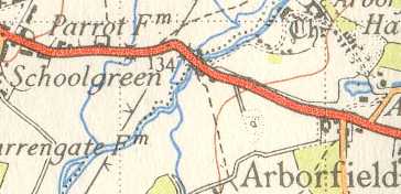 This dangerous bend was eliminated when the river bridges were replaced (Ordnance Survey Map, 1940's)