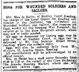 Thw weekly advert for 'Eggs for Wounded Soldiiers and Sailors'
