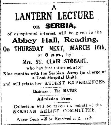 Notice for a Lantern Lecture on Serbia and a Tent Hospital Unit