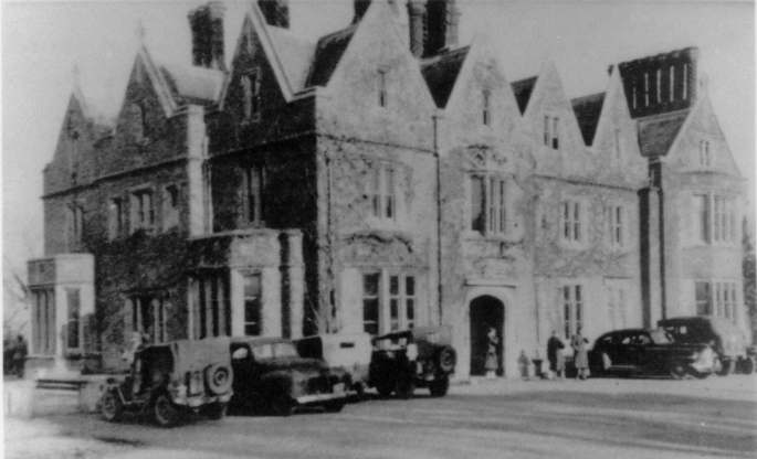 American military vehicles outside Arborfield Hall during WWII