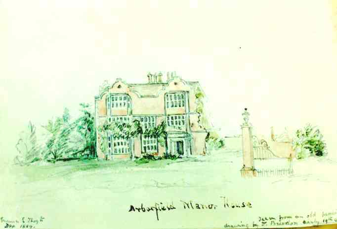 Sketch of Arborfield Manor House by Emma Thoyts