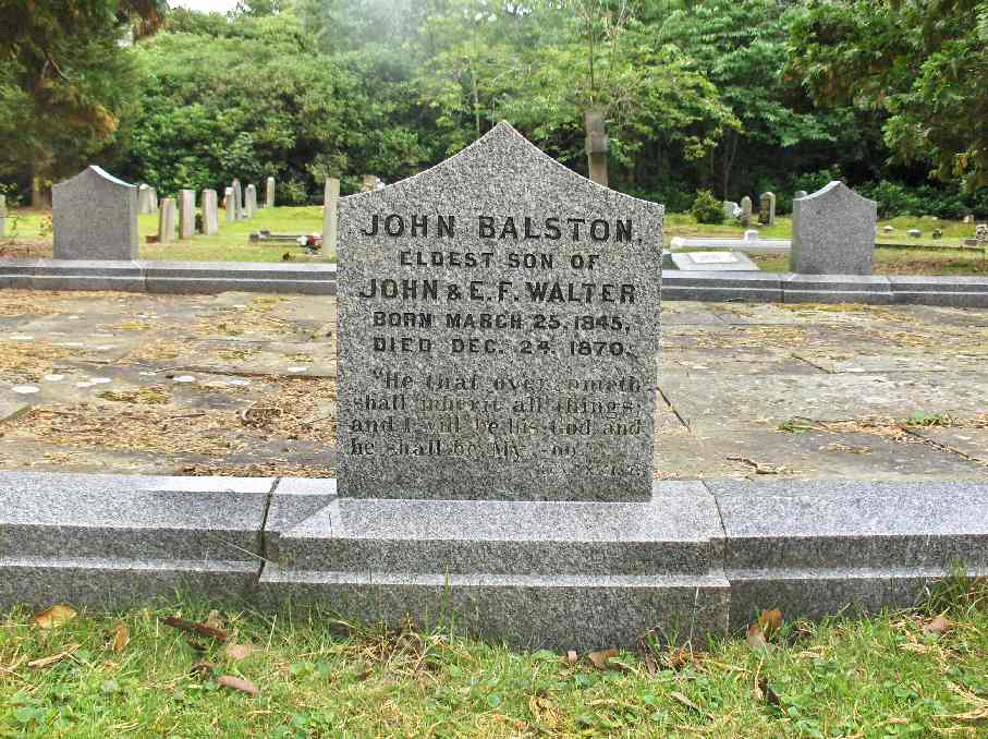 Memorial stone to John Balston Walter at Bearwood Churchyard