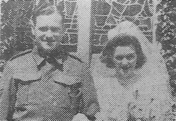 'Miss P. Lee and Mr. A. M. Launchbury, who were married at Arborfield'