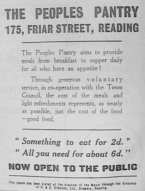 Advert for the People's Pantry, sponsored by brewers H. & G. Simonds Ltd.